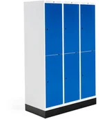 Meble do szkół i przedszkoli - AJ Produkty Szafka do szatni ROZ, 3 moduły, 6 drzwi, 1740x1200x550 mm, niebieski, z podstawą - miniaturka - grafika 1