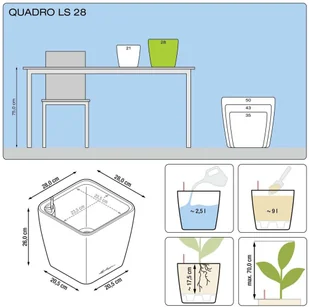 Lechuza Donica Quadro 28 LS ALL-IN-ONE, szara, wysoki połysk, 16145 - Donice - miniaturka - grafika 6