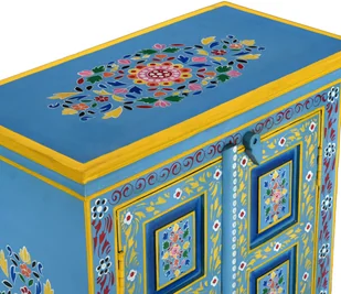 vidaXL Szafka z litego drewna mango, turkusowa, ręcznie malowana - Komody - miniaturka - grafika 7