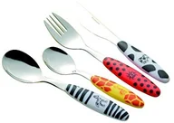 Sztućce dla dzieci - Esmeyer 199  351 4-częściowy sztućce dla dzieci Safari wykonana ze stali nierdzewnej 18/0 polerowana, w pudełku na prezent, kolorowe uchwyty z tworzywa sztucznego z motywami zwierzęcymi nadruk wykonan 2217435 - miniaturka - grafika 1