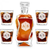 Karafki - Murrano Zestaw Karafka Łamana z 4 Szklankami Grawer Inicjały Sześciokąt KARK_4xSZC-026 - miniaturka - grafika 1