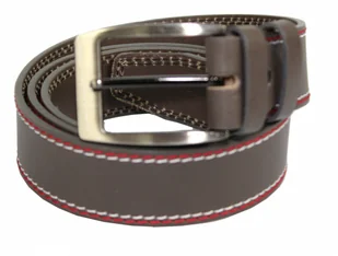 Pas-Max (PL) Pasek Skórzany (PL) Skóra Naturalna Licowa EXTRA 40 mm Beżowo-Grafitowy Z Podwójną Czerwoną I Białą Nitką - Paski - miniaturka - grafika 3