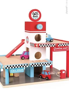 janod Stacja benzynowa garaż drewniany z 8 elementami 3700217357184 - Tory, garaże, parkingi - miniaturka - grafika 8