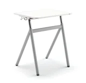 Meble do szkół i przedszkoli - AJ Produkty Szkolne biurko z regulacją wysokości ASCEND, laminat biały, szary aluminium - miniaturka - grafika 1