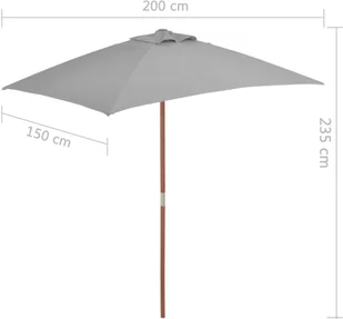 vidaXL Parasol ogrodowy na drewnianym słupku, 150 x 200 cm, antracyt - Parasole ogrodowe - miniaturka - grafika 9