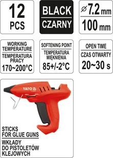 YATO KLEJ TERMOTOPLIWY UNIWERSALNY 7,2x100MM 12SZT CZARNY YT-82441 YT-82441 - Kleje i inne preparaty budowlane - miniaturka - grafika 3