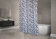 Zasłony prysznicowe - MSV cotexsa by MSV Premium Anti-Schimmel zasłona prysznicowa tekstylna  antybakteryjna, nadaje się do prania, 100% wodoszczelna, z 12 oczkami do zasłony prysznicowej  poliester, "calula" szary, biały 180 - miniaturka - grafika 1