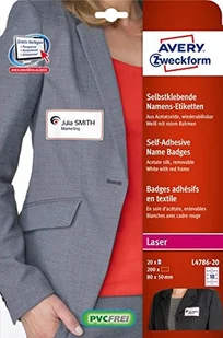 Avery Zweckform Identyfikator do zadruku samoprzylepny 80 x 50mm ZF biały ramka czerwona L4786-20 - Identyfikatory - miniaturka - grafika 4