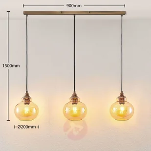 Lindby Tymoni szklana lampa wisząca bursztyn 3-pkt - Lampy sufitowe - miniaturka - grafika 3