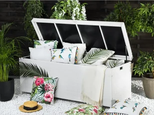 Beliani Skrzynia na poduchy rattanowa biała 158 x 63 cm MODENA - Pozostałe meble ogrodowe - miniaturka - grafika 2