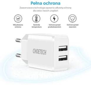 CHOETECH Ładowarka sieciowa CHOETECH C0030 Biały - Ładowarki do telefonów - miniaturka - grafika 3