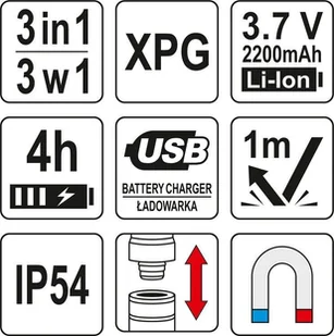 Yato LAMPA WARSZTATOWA 3W1 W WALIZCE 380LM LI-ION 3,7V 2200MAH IP54 - Oświetlenie warsztatowe Yato LAMPA WARSZTATOWA 3W1 W WALIZCE 380LM LI-ION 3,7V 2200MAH IP54 - Oświetlenie warsztatowe - miniaturka - grafika 8
