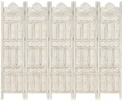 Parawany - vidaXL vidaXL Parawan 5-panelowy, rzeźbiony, biały, 200x165 cm, drewno mango - miniaturka - grafika 1