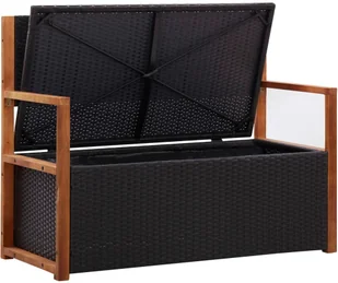 vidaXL Ławka ze schowkiem, 110 cm, rattan PE i drewno akacjowe, czarna - Ławki ogrodowe - miniaturka - grafika 5