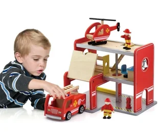 VIGA Drewniana Remiza strażacka wóż strażacki + akcesoria 50828 - Tory, garaże, parkingi - miniaturka - grafika 2