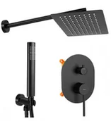 Stelaże i zestawy podtynkowe do WC - REA P8467 Oval Black Zestaw natryskowy podtynkowy z baterią deszczownicą i ramieniem ściennym słuchawką - miniaturka - grafika 1