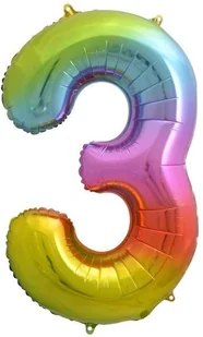GO Balon foliowy cyfra 3 tęczowy - 85 cm - 1 szt. HS-C34T3 - Balony i akcesoria - miniaturka - grafika 2