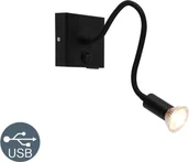 Lampy ścienne - QAZQA Nowoczesny elastyczny kinkiet USB czarny - Zeno - miniaturka - grafika 1
