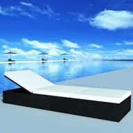 Leżaki ogrodowe - vidaXL vidaXL Leżak Polirattan Czarny - miniaturka - grafika 1