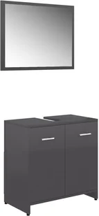 vidaXL vidaXL 3-cz. zestaw mebli łazienkowych, wysoki połysk, szary, płyta 8720286166161 - Meble łazienkowe - miniaturka - grafika 7