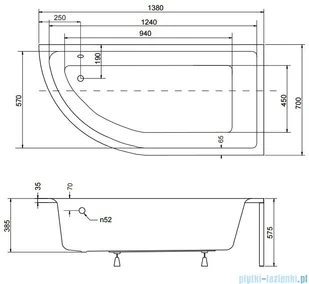 Besco  Praktika 140x70cm wanna asymetryczna prawa + obudowa + syfon ( #WAP-140-Np/OAP-140-Np/19975 ) - Wanny - miniaturka - grafika 2