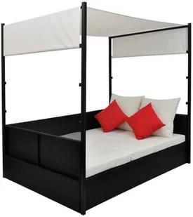 vidaXL Podwójna leżanka z baldachimem, czarny polirattan - Leżaki ogrodowe - miniaturka - grafika 4