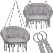 Huśtawki - Huśtawka ogrodowa z poduszką, bocianie gniazdo z frędzlami szara SPR0031 - miniaturka - grafika 1