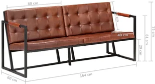 vidaXL Sofa 3-osobowa, brązowa, naturalna skóra kozia - Sofy i kanapy - miniaturka - grafika 7