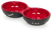 Miski dla kotów - Nobby koty ceramika podwójna miska, 22,0 cm, czarny, czerwony - miniaturka - grafika 1