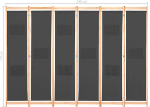 vidaXL Parawan 6-panelowy, szary, 240 x 170 x 4 cm, tkanina vidaXL - Parawany - miniaturka - grafika 8