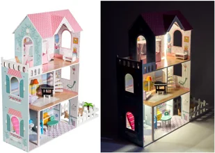 Mamabrum XXL Największy drewniany domek dla lalek 123 cm podświetlany LED taras akcesoria ogródek DOMEK W06A379 - Domki dla lalek Mamabrum XXL Największy drewniany domek dla lalek 123 cm podświetlany LED taras akcesoria ogródek DOMEK W06A379 - Domki dla lalek - miniaturka - grafika 2