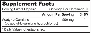 JARROW FORMULAS JARROW FORMULAS Acetyl L-Carnitine 500mg (Acetyl L-Karnityna) 60 Kapsułek wegetariańskich - Aminokwasy - miniaturka - grafika 2