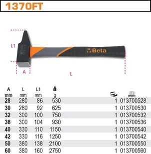 Beta MŁOTEK ŚLUSARSKI 32MM TRZON.Z TW.SZTUCZN 1370FT/32 - Młotki - miniaturka - grafika 2