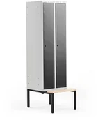 Szafki BHP - AJ Produkty Szafa ubraniowa CLASSIC, ławka, 2 moduły, 2120x600x550mm, czarny - miniaturka - grafika 1