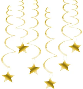 AR Dekoracja wisząca świderki złote Gwiazdki - 80 cm - 6 szt. DC0196ZŁO - Dekoracje sali - miniaturka - grafika 2