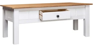 vidaXL Stolik kawowy, biały, 100x60x45 cm, lita sosna, seria Panama - Ławy i stoliki kawowe - miniaturka - grafika 3