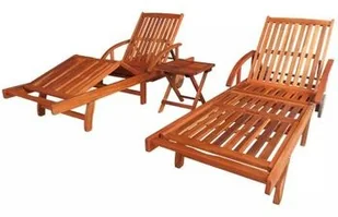 vidaXL Zestaw 2 leżaków ze stolikiem z drewna akacjowego, brązowy - Leżaki ogrodowe - miniaturka - grafika 2