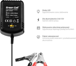 Green Cell Ładowarka, Prostownik Green Cell do akumulatorów 2V / 6V / 12V (0.6A) ACAGM05 5903317222347 - Akumulatory ogólnego zastosowania - miniaturka - grafika 7