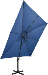 vidaXL Parasol wiszący z podwójną czaszą, 300x300 cm, lazurowy 312378 - Parasole ogrodowe - miniaturka - grafika 3