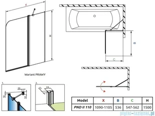 Radaway Eos PND II Parawan nawannowy 110 prawy przejrzyste 1206211-01R | - Parawany nawannowe Radaway Eos PND II Parawan nawannowy 110 prawy przejrzyste 1206211-01R | - Parawany nawannowe - miniaturka - grafika 2