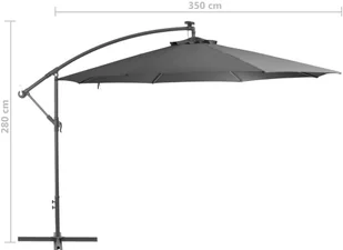 vidaXL Parasol wiszący ze słupkiem aluminiowym, 350 cm, antracytowy - Parasole ogrodowe - miniaturka - grafika 9