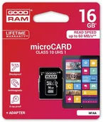 Karty pamięci - Goodram microSDHC 16GB class 10 UHS-I + adapter - miniaturka - grafika 1