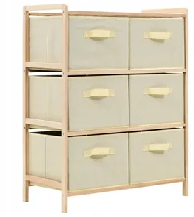 vidaXL Regał z 6 koszami z tkaniny, drewno cedrowe, beżowy - Regały - miniaturka - grafika 2