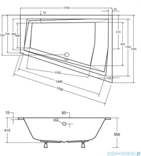 Besco Intima Duo Slim 170x125cm wanna asymetryczna lewa + czarny syfon #WAID-170-SL/19977 | - Wanny - miniaturka - grafika 2