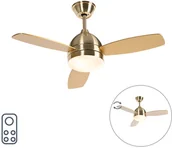Wentylatory sufitowe - QAZQA Mosiężny wentylator sufitowy z pilotem - Rotar - miniaturka - grafika 1