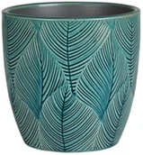 Donice - Osłonka doniczki ceramiczna Lene 13.5 cm zielone liście - miniaturka - grafika 1