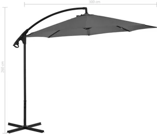 vidaXL Parasol wiszący ze stalowym słupkiem, 300 cm, antracytowy - Parasole ogrodowe - miniaturka - grafika 8