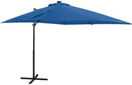 Parasole ogrodowe - vidaXL Parasol wiszący z lampkami LED i słupkiem, lazurowy, 250 cm 312325 - miniaturka - grafika 1