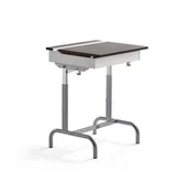 Meble do szkół i przedszkoli - AJ Produkty Ławka szkolna ABSO 188, dźwiękochłonny blat, miejsce na przybory, srebrny, linoleum ciemnoszary - miniaturka - grafika 1