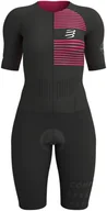Bielizna sportowa męska - CompresSport Strój triathlonowy damski AERO SS TRISUIT czarno-różowy - miniaturka - grafika 1